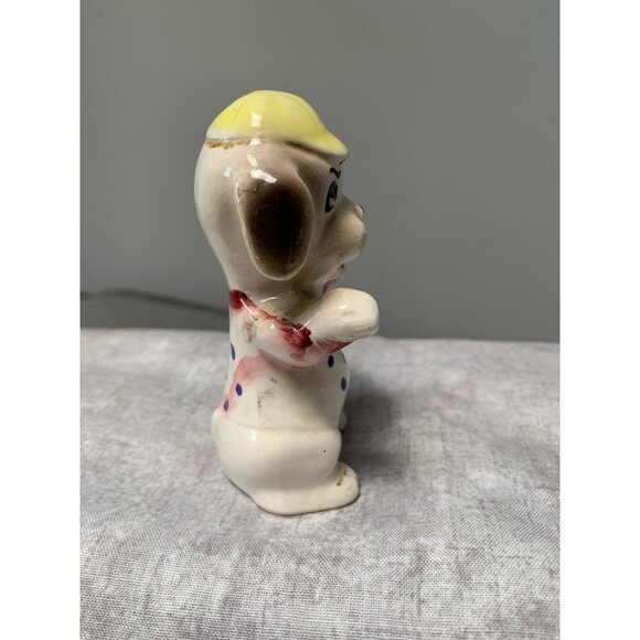 Vintage Hand-Painted Porcelain Dog Figurine Yellow Hat Polka Dot Japan - Picture 2 of 8